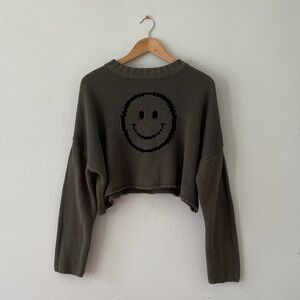 Just Polly Happy Face Crop Sweater Green